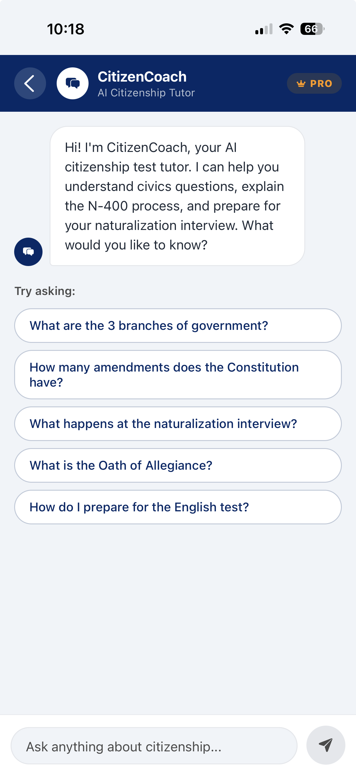 CitizenCoach AI tutor chat