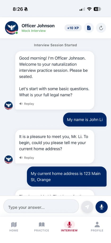 Mock interview chat with Officer Johnson